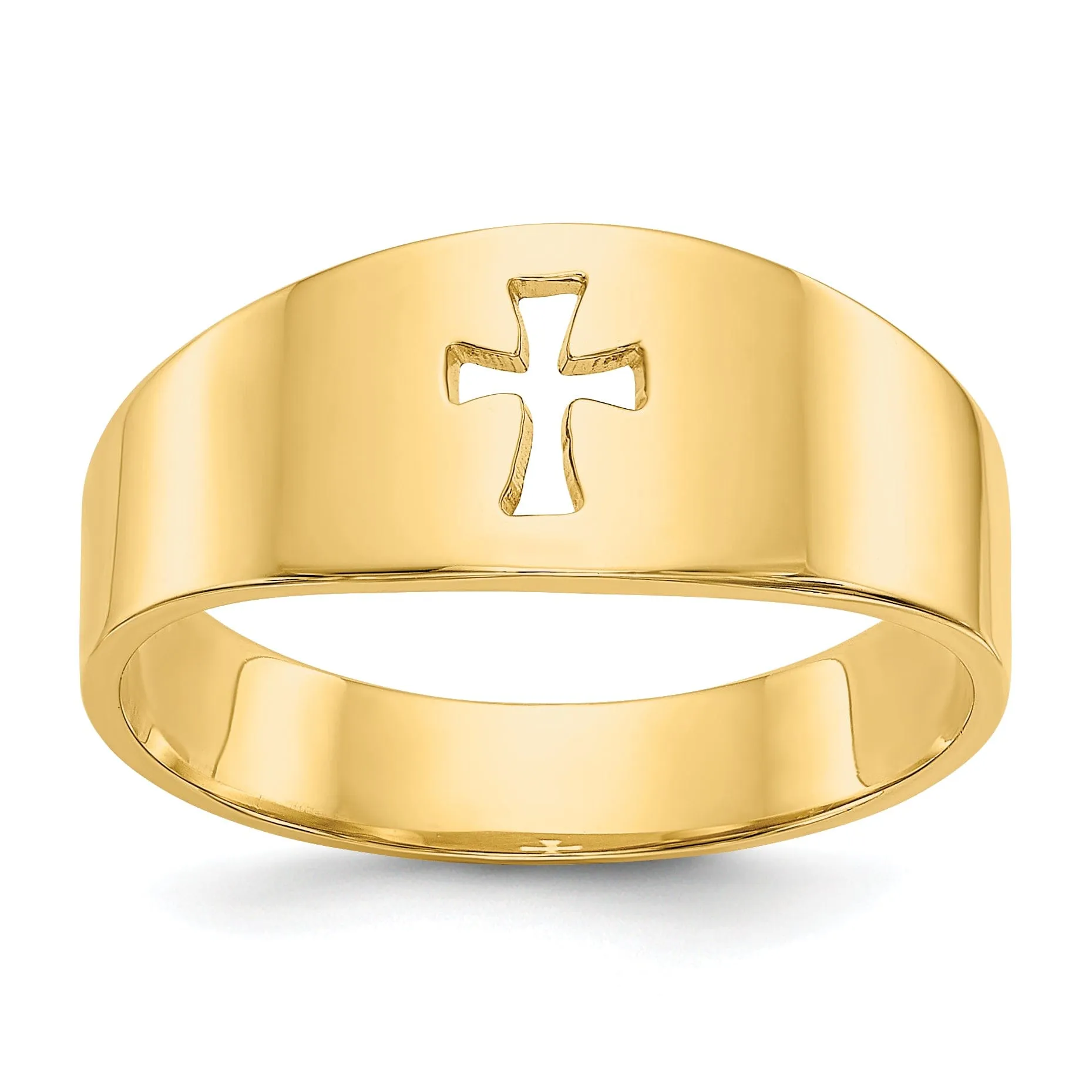 14k Yellow Gold Polished Cut-out Cross Ring