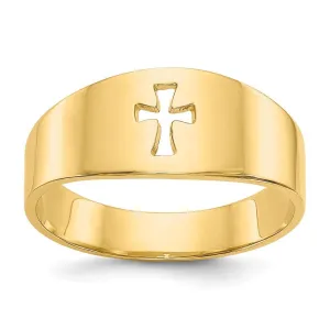 14k Yellow Gold Polished Cut-out Cross Ring