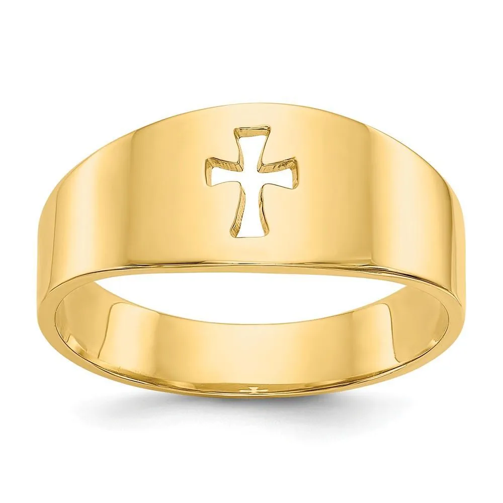 14k Yellow Gold Polished Cut-out Cross Ring