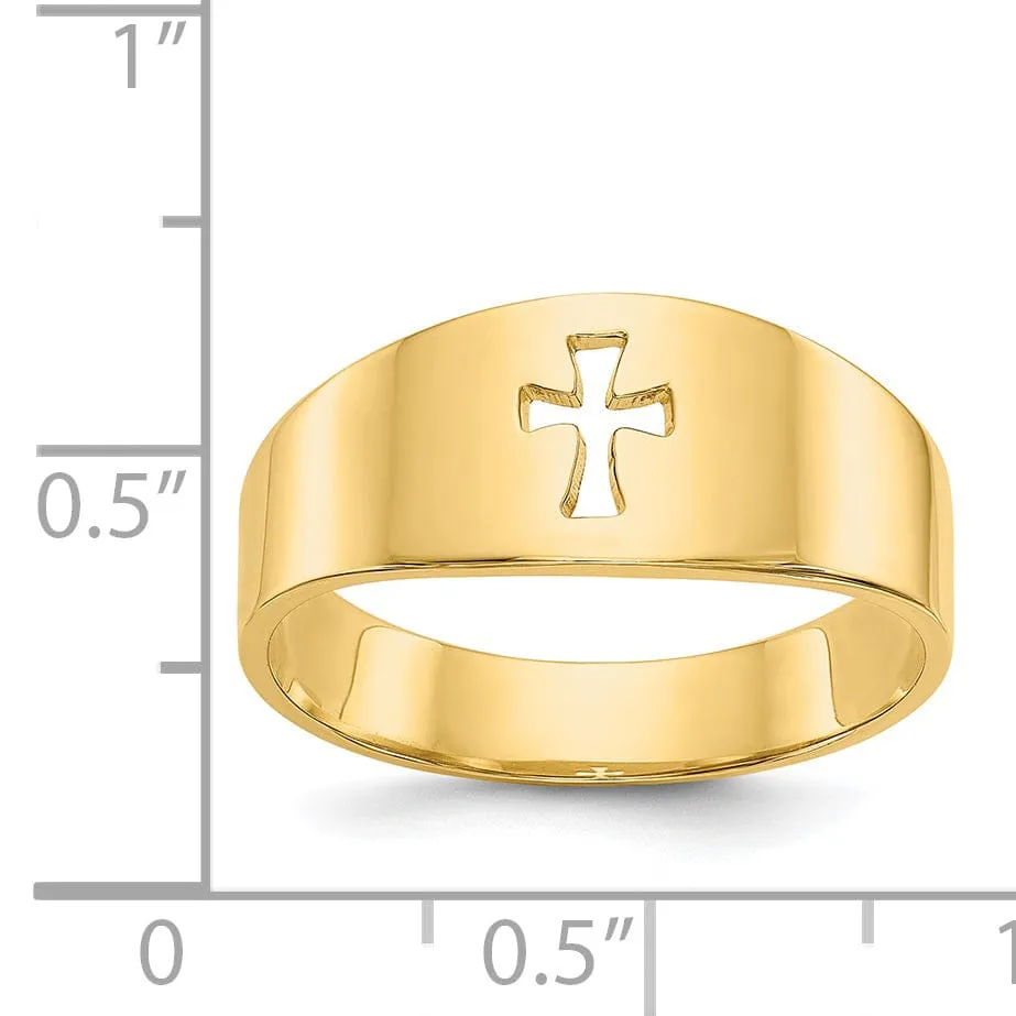 14k Yellow Gold Polished Cut-out Cross Ring