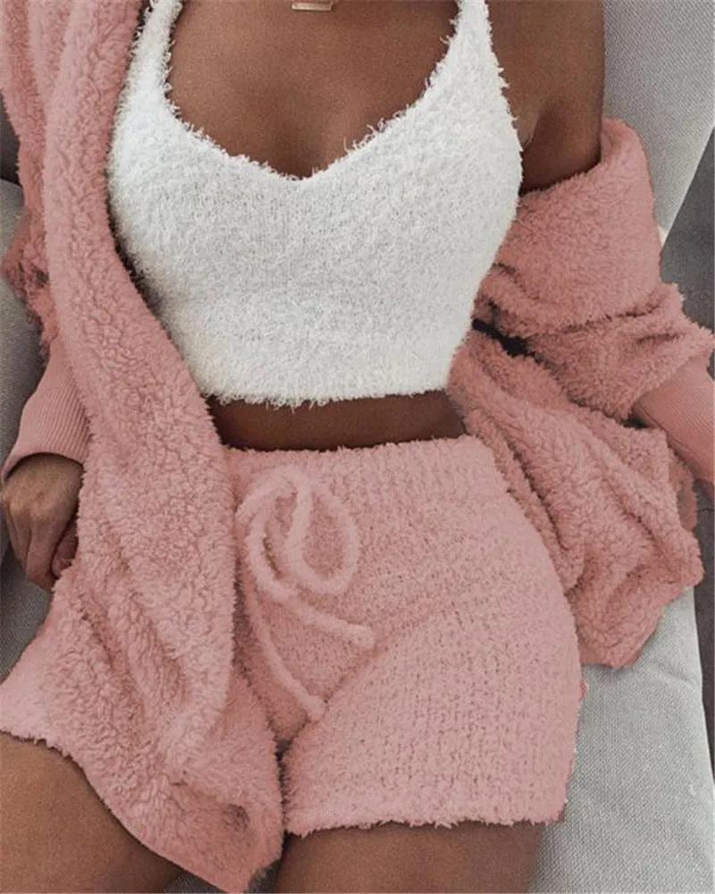 3 pcs Womens Clothing Long Sleeve Pajama Set