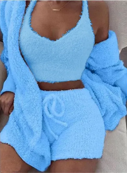3 pcs Womens Clothing Long Sleeve Pajama Set