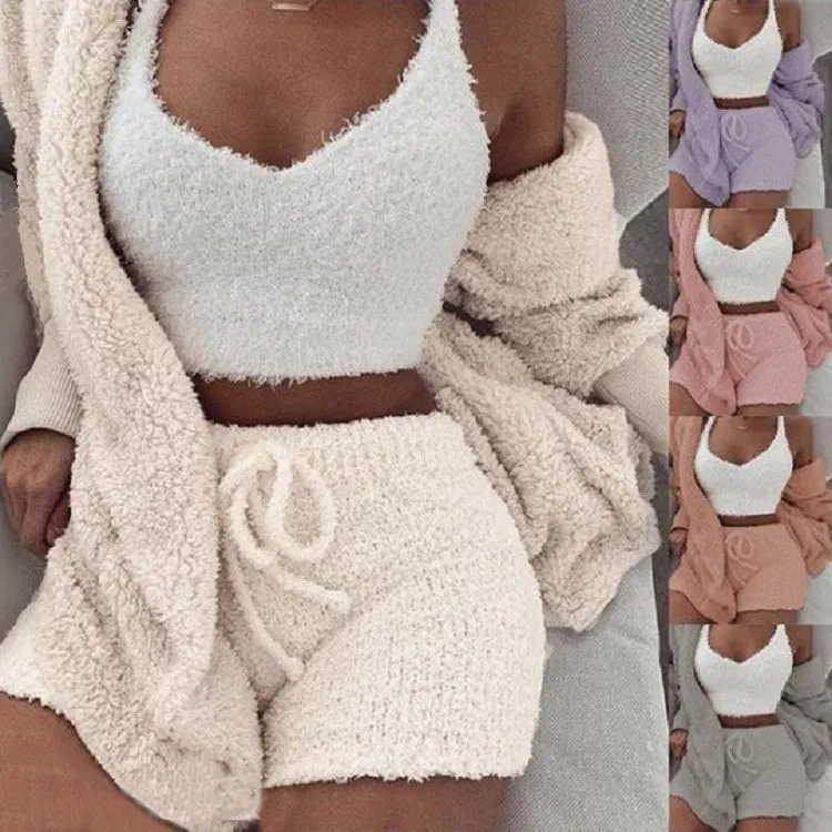 3 pcs Womens Clothing Long Sleeve Pajama Set