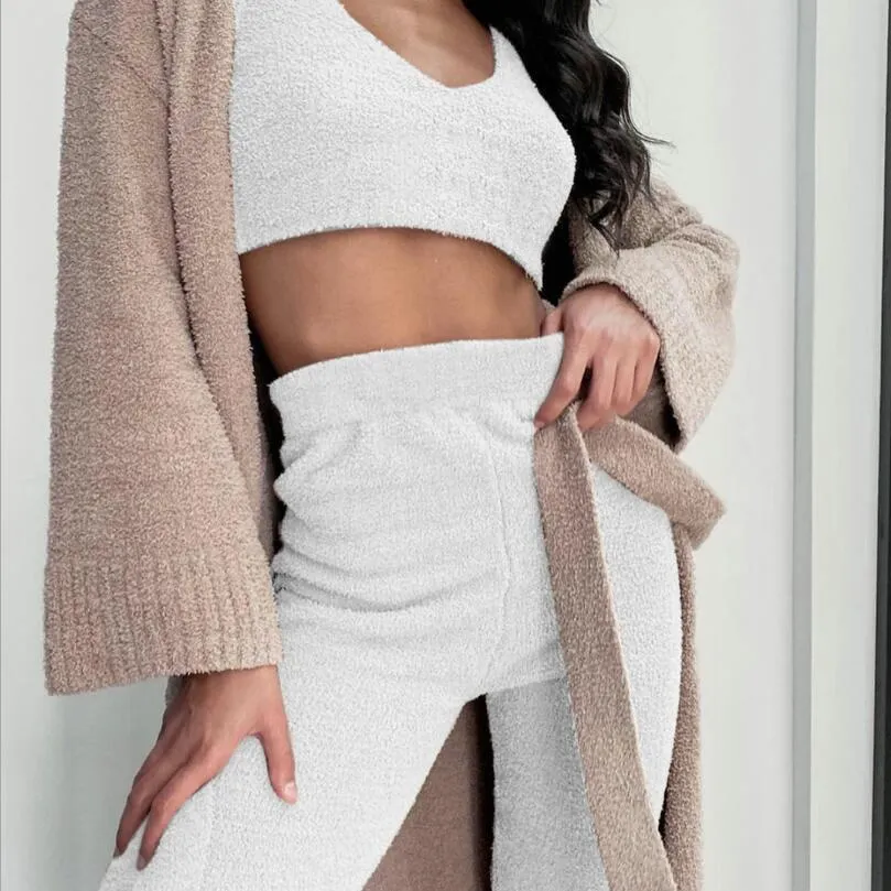 3 pcs Womens Clothing Long Sleeve Pajama Set