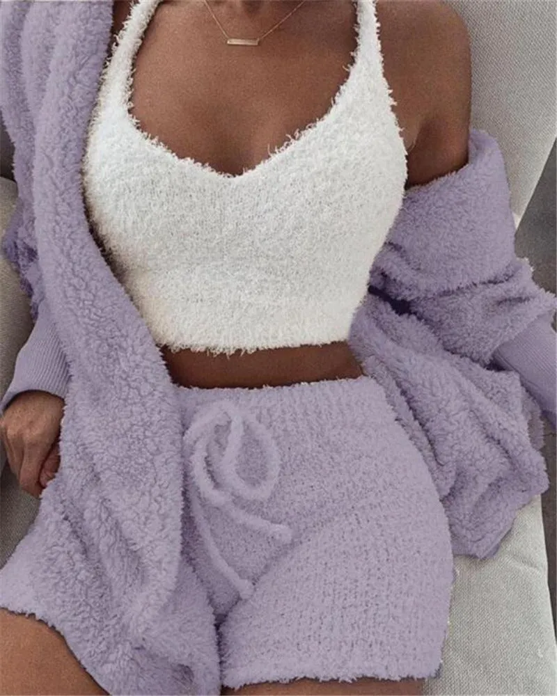 3 pcs Womens Clothing Long Sleeve Pajama Set