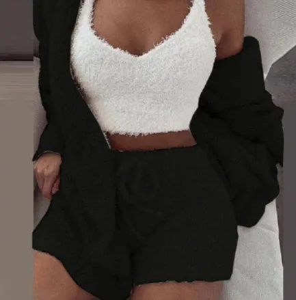 3 pcs Womens Clothing Long Sleeve Pajama Set