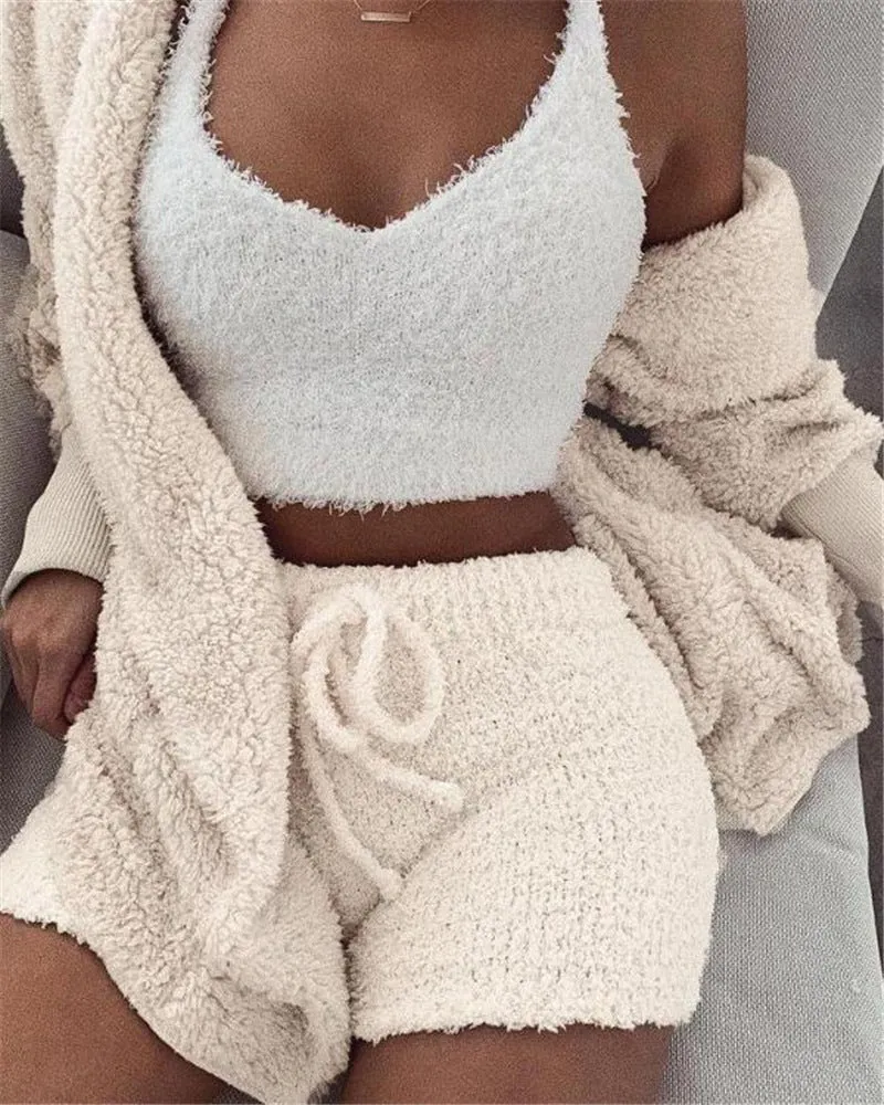 3 pcs Womens Clothing Long Sleeve Pajama Set