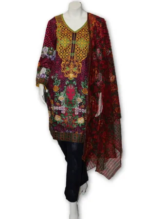 A08 Pakistani Indian Fine Design 3 Pcs Embroidered  Lawn Suit