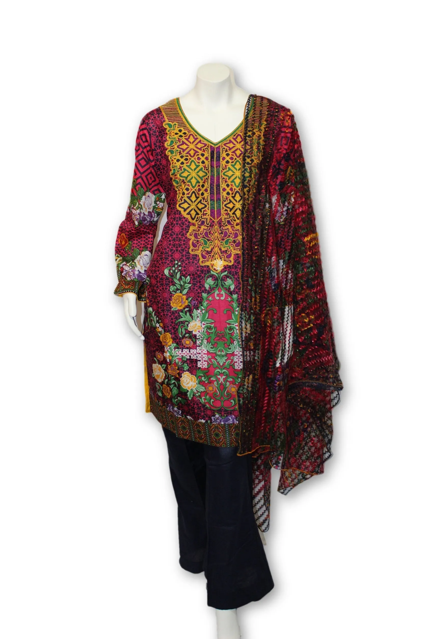 A08 Pakistani Indian Fine Design 3 Pcs Embroidered  Lawn Suit