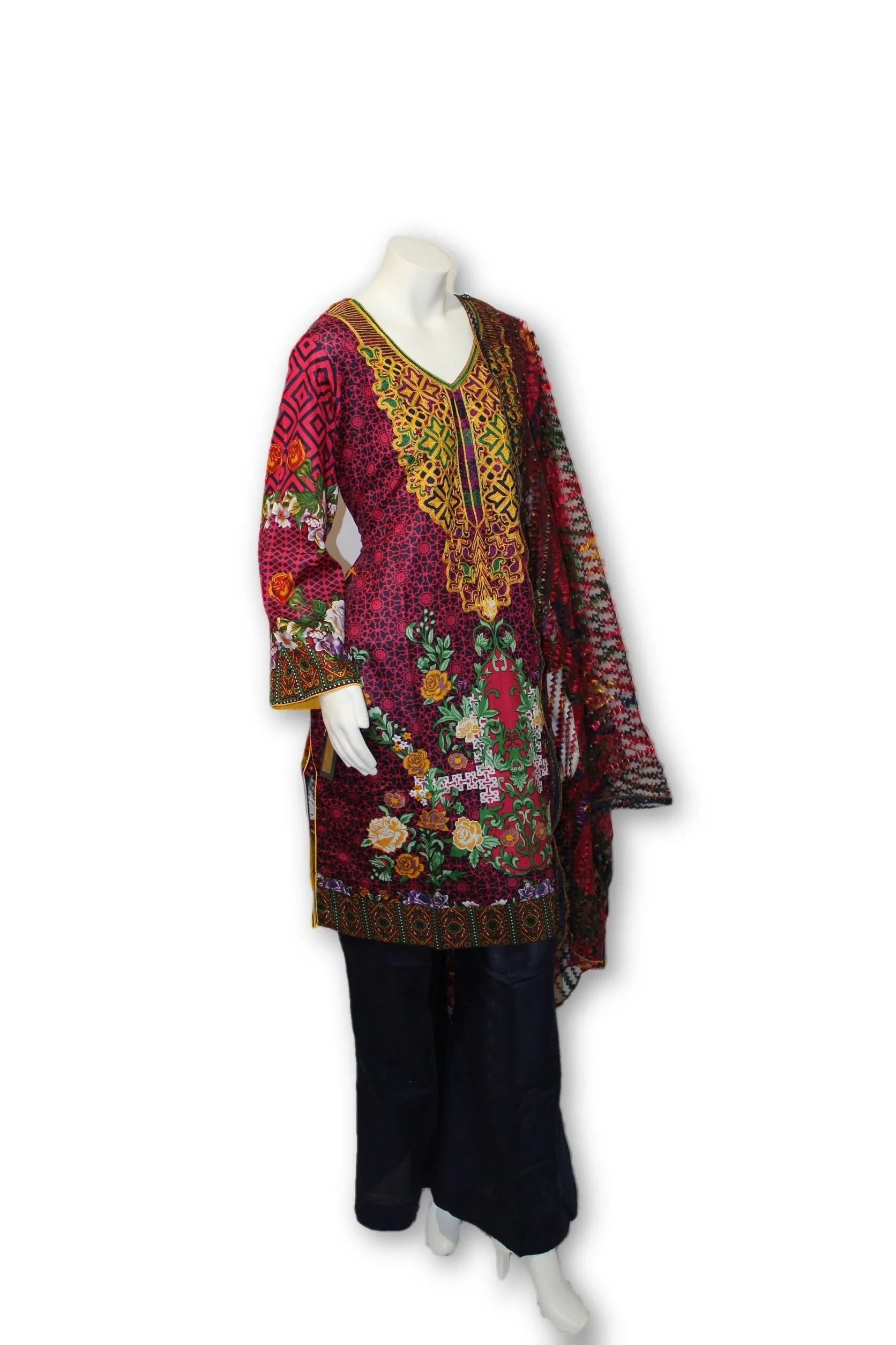 A08 Pakistani Indian Fine Design 3 Pcs Embroidered  Lawn Suit