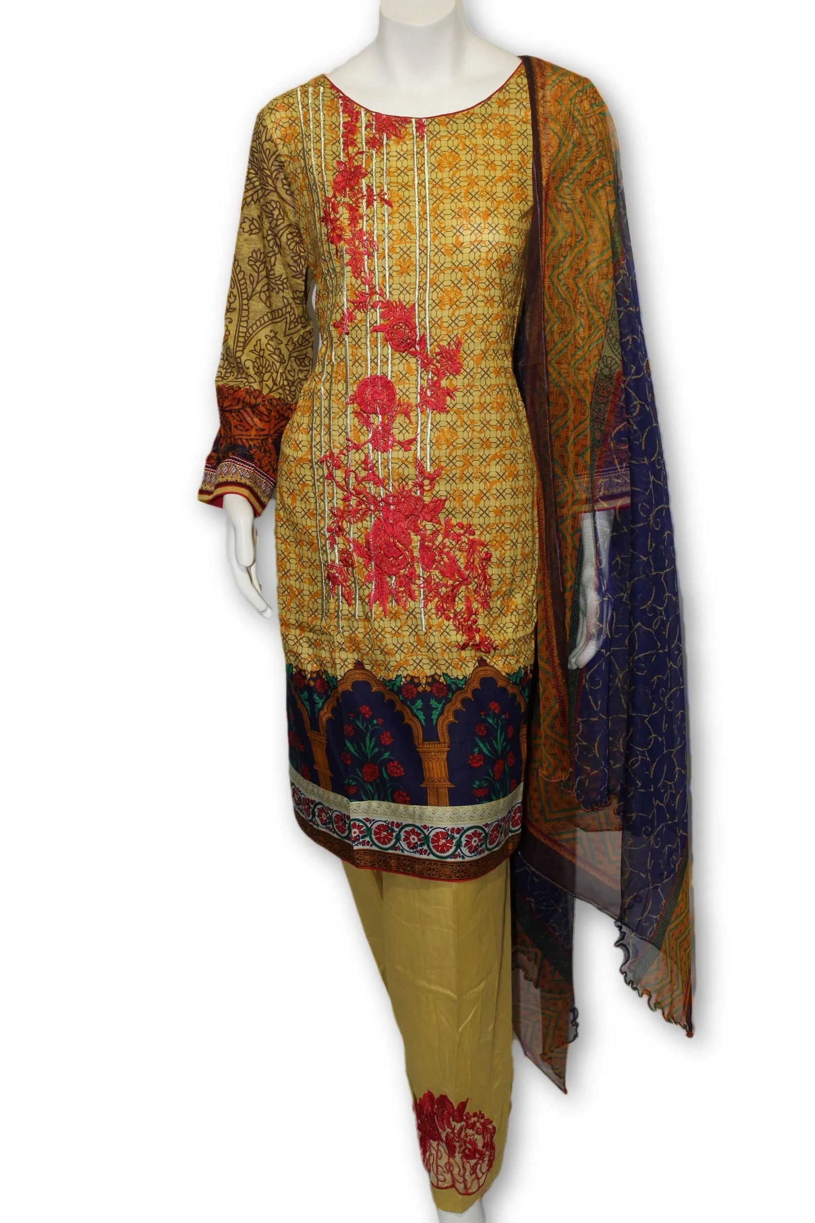 A11 Pakistani Indian Fine Design 3 Pcs Embroidered  Lawn Suit
