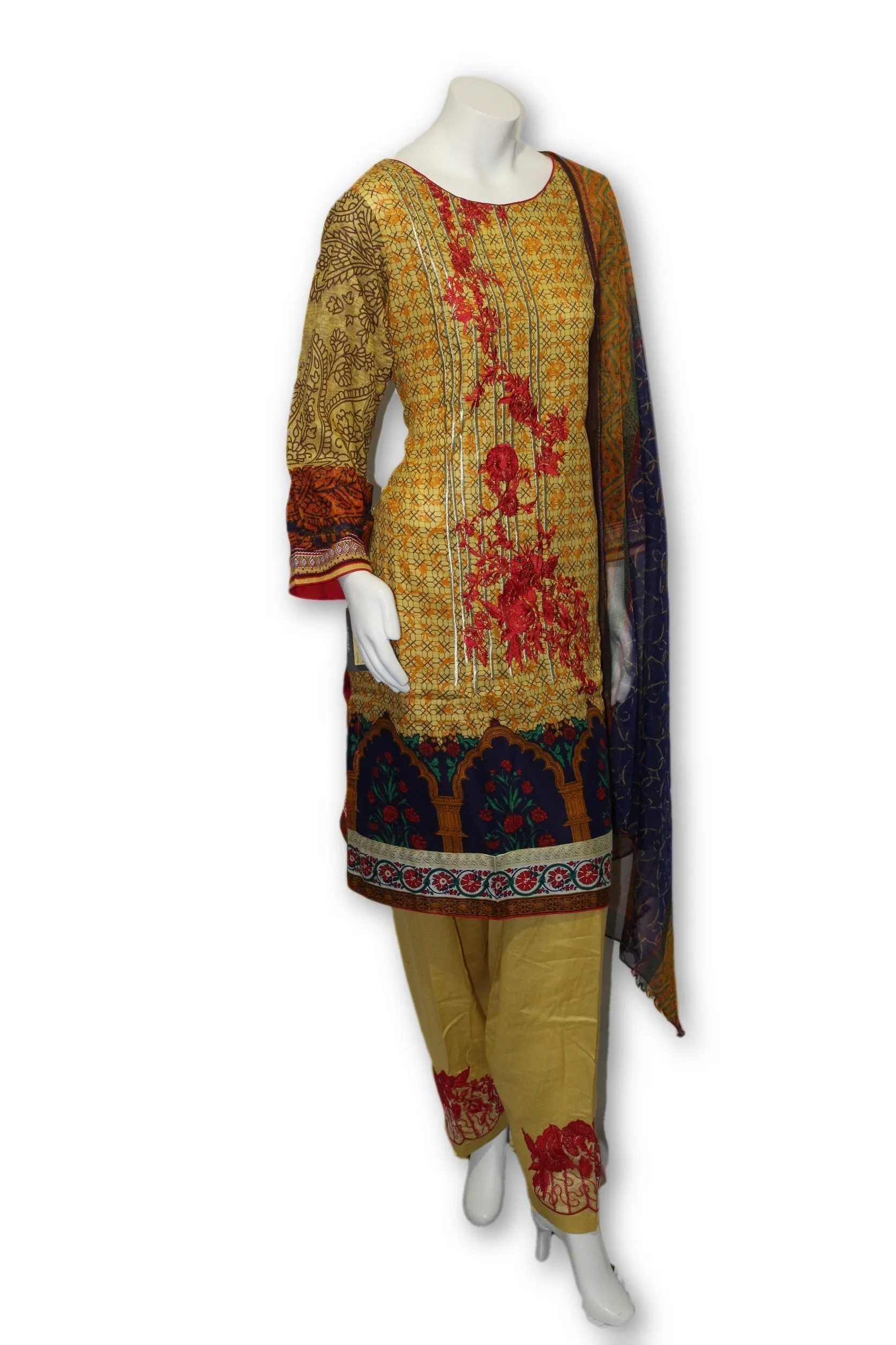 A11 Pakistani Indian Fine Design 3 Pcs Embroidered  Lawn Suit