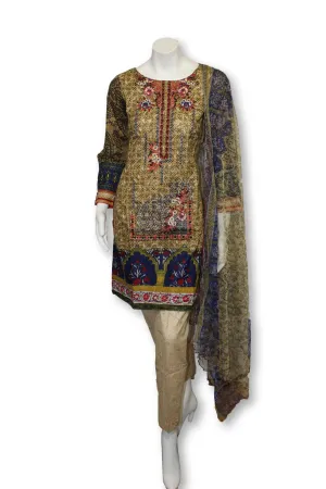 A22 Pakistani Indian Fine Design 3 Pcs Embroidered  Lawn Suit