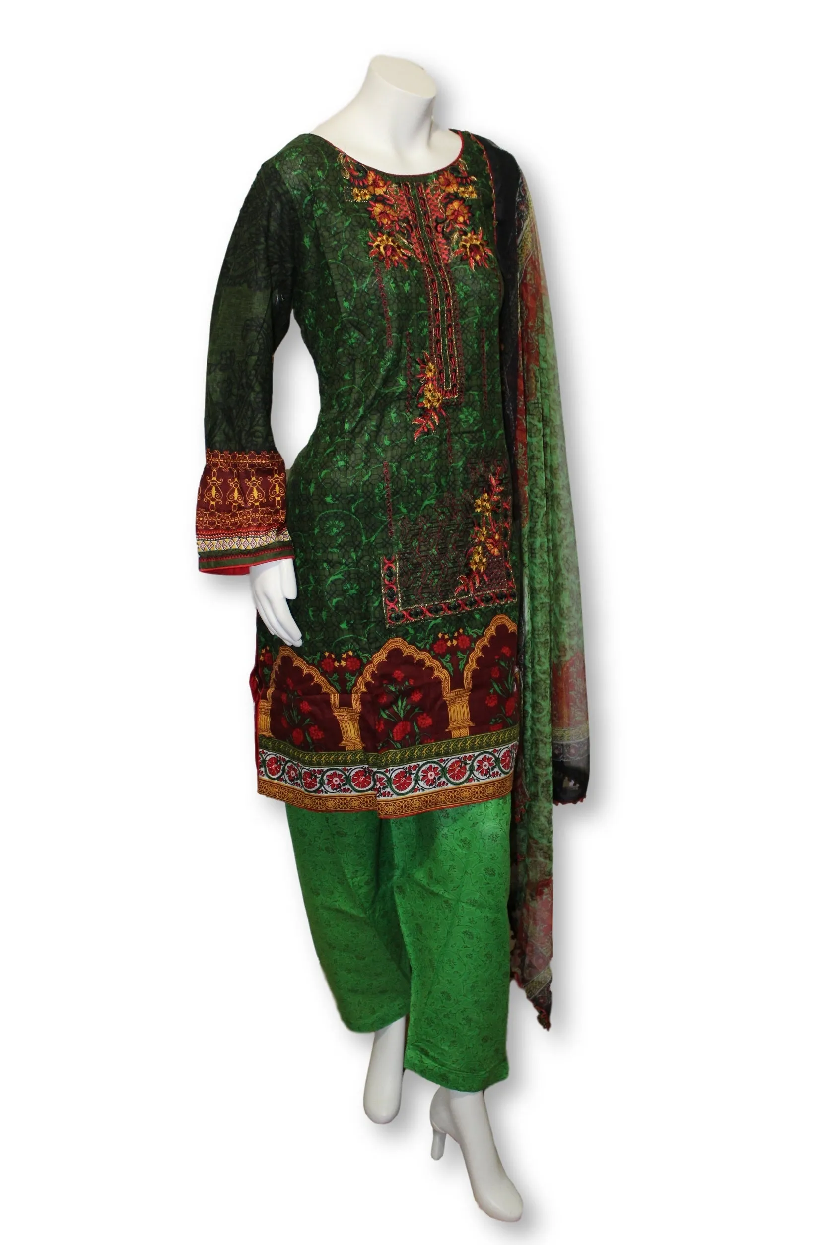 A22 Pakistani Indian Fine Design 3 Pcs Embroidered  Lawn Suit