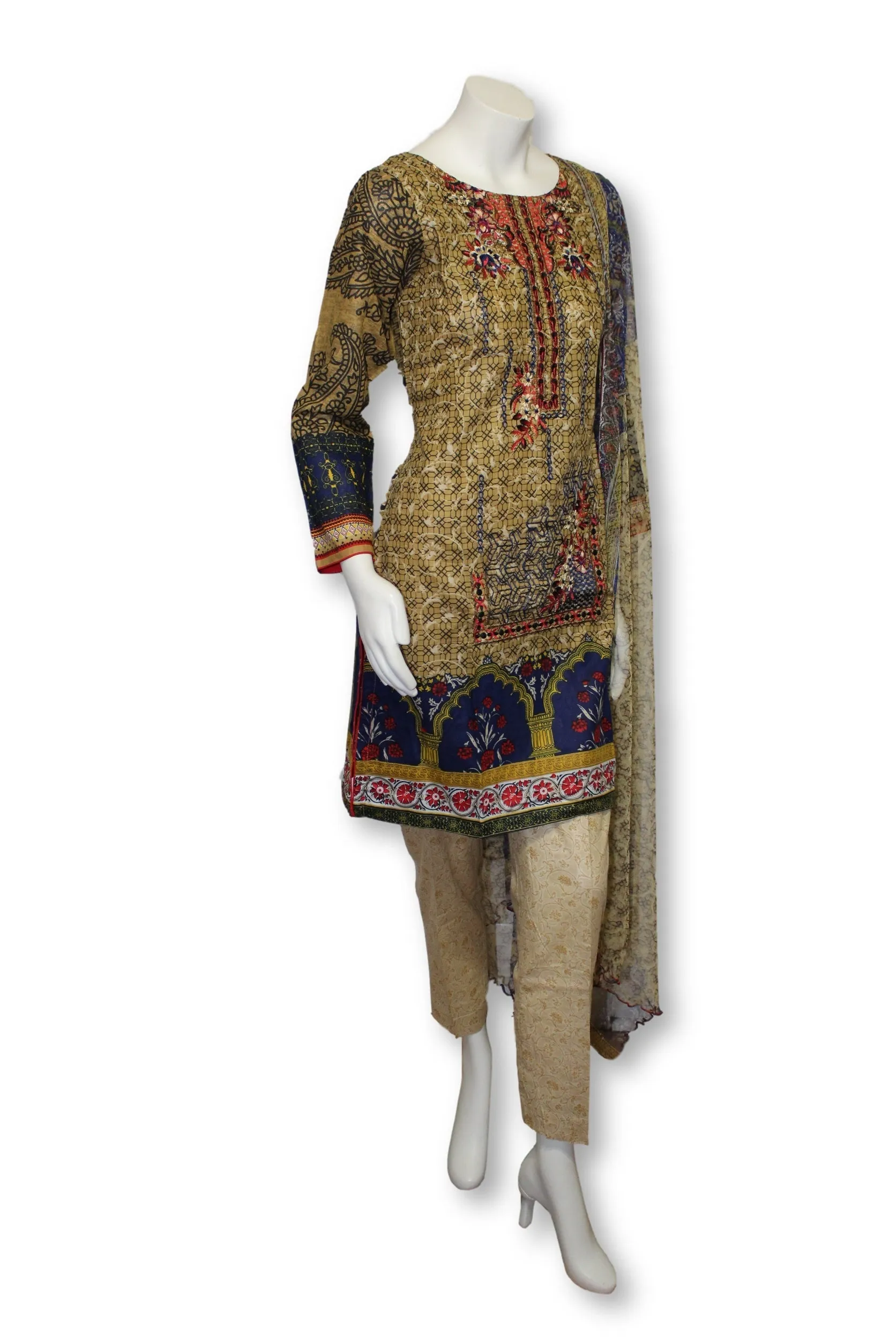 A22 Pakistani Indian Fine Design 3 Pcs Embroidered  Lawn Suit