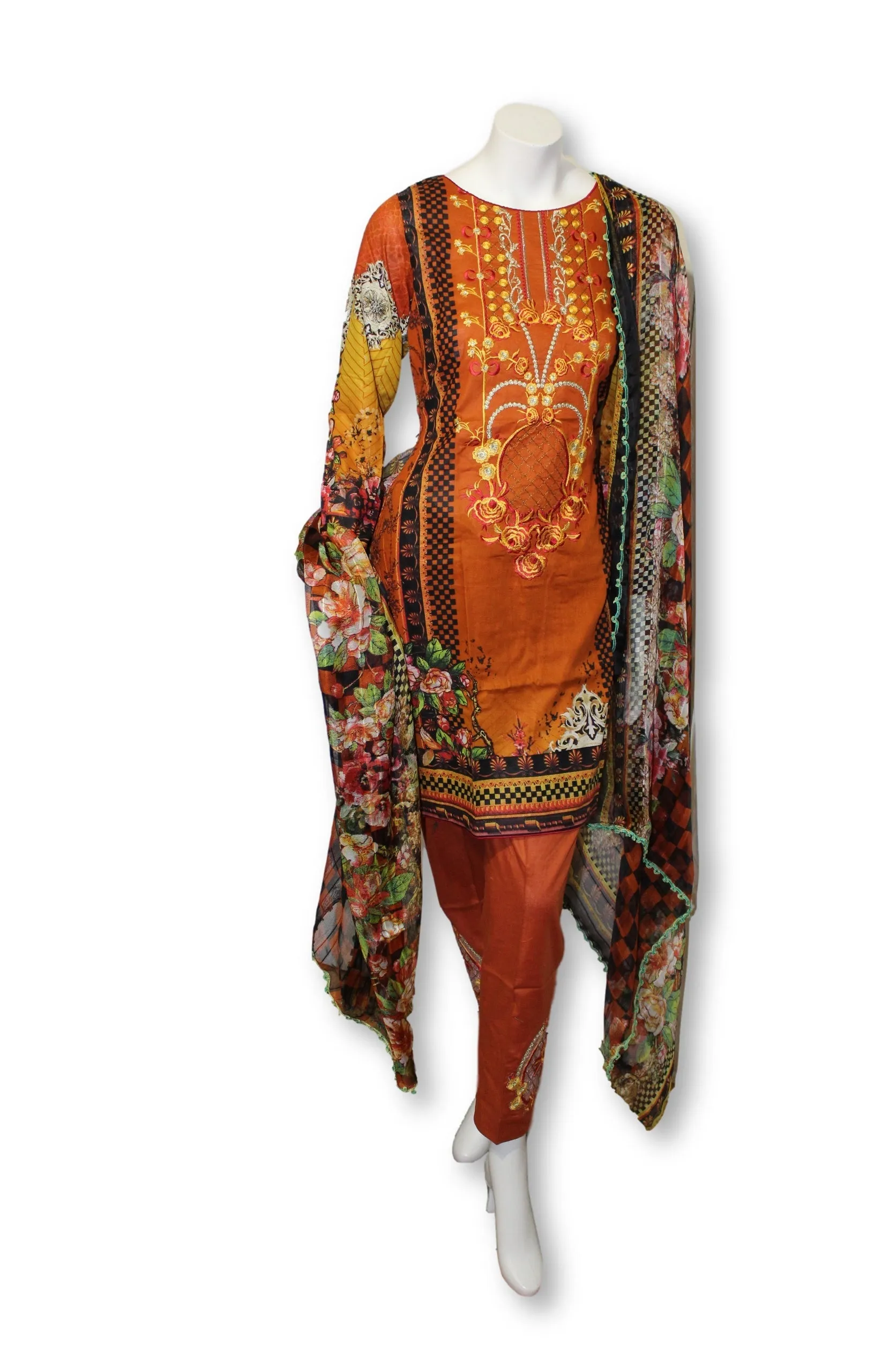 A30 Pakistani Indian Fine Design 3 Pcs Embroidered  Lawn Suit