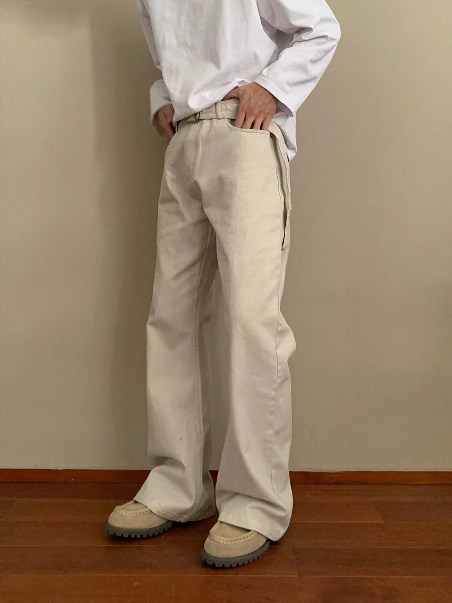 Adjustable Belt Flared Casual Pants