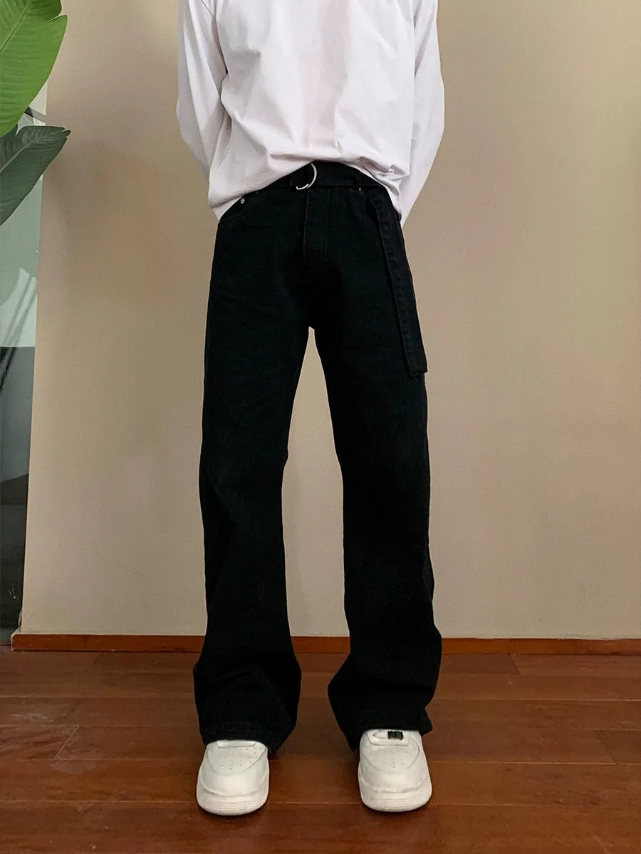 Adjustable Belt Flared Casual Pants