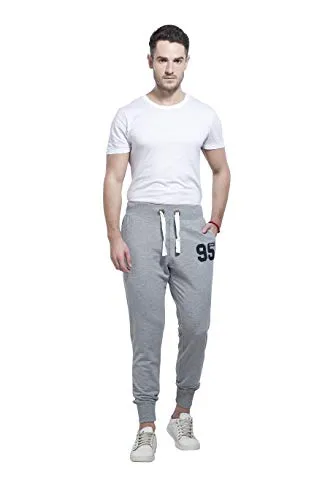 Alan Jones Clothing Men's Slim Fit Joggers (JOG18-D95-MIL-L_Black, White_L)