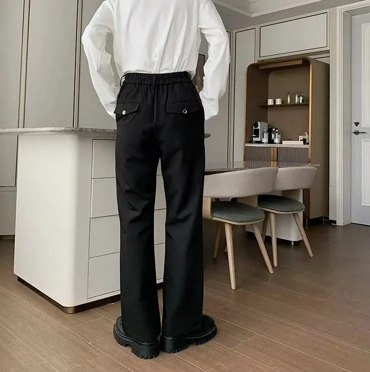 Anti-Wrinkle Elastic Waist Wide-Leg Suit Pants