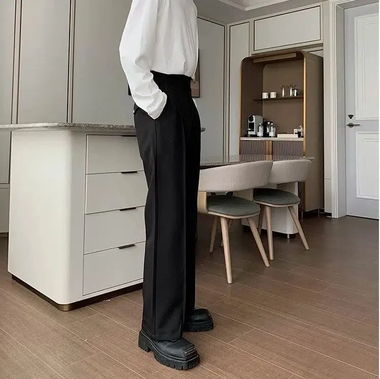 Anti-Wrinkle Elastic Waist Wide-Leg Suit Pants