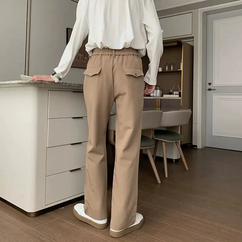 Anti-Wrinkle Elastic Waist Wide-Leg Suit Pants