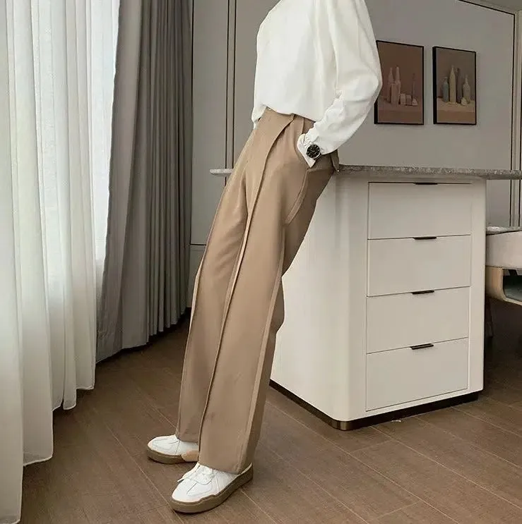 Anti-Wrinkle Elastic Waist Wide-Leg Suit Pants