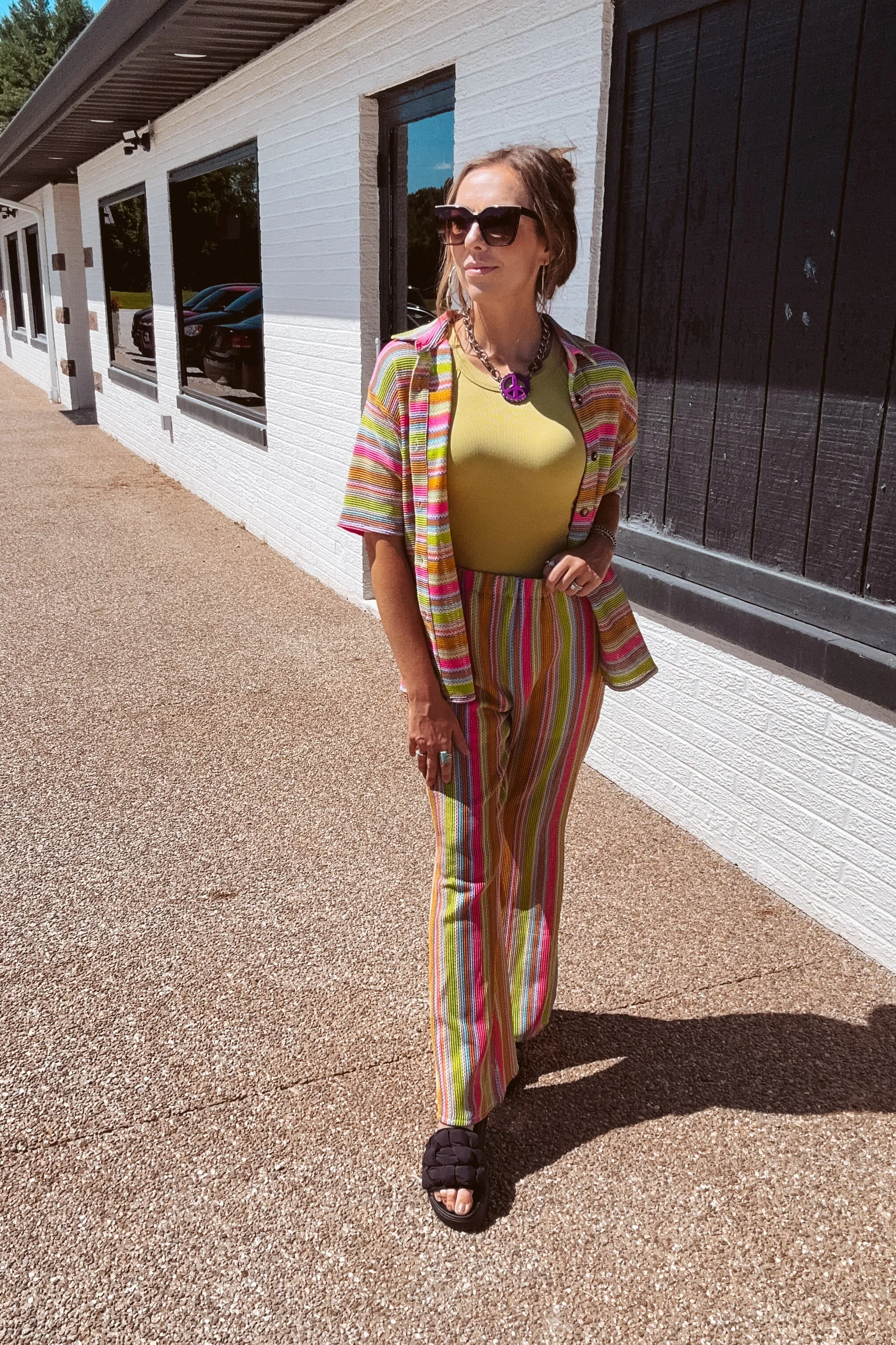 Apple Green Multi Stripe Crochet Pant