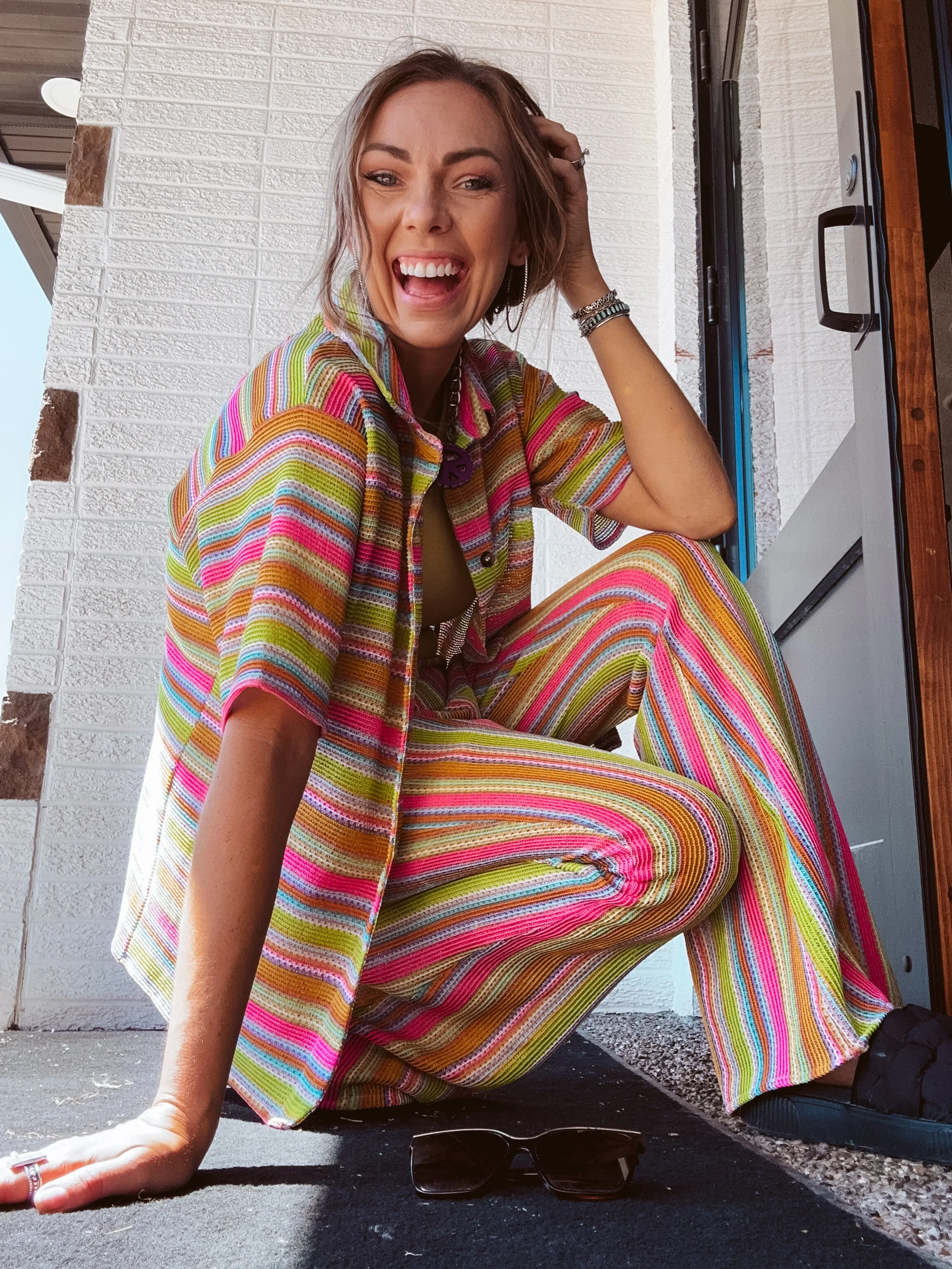 Apple Green Multi Stripe Crochet Pant