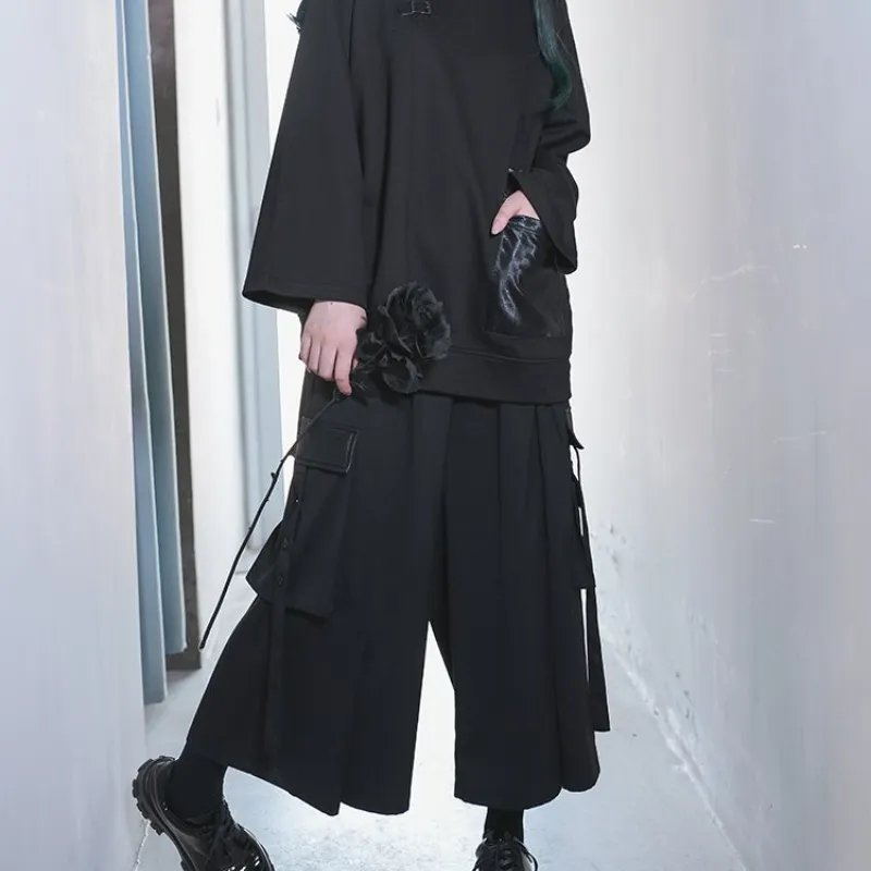 Asymmetric Wide Leg Pants Fashion Cool Personality Japanese Style Pants S20203