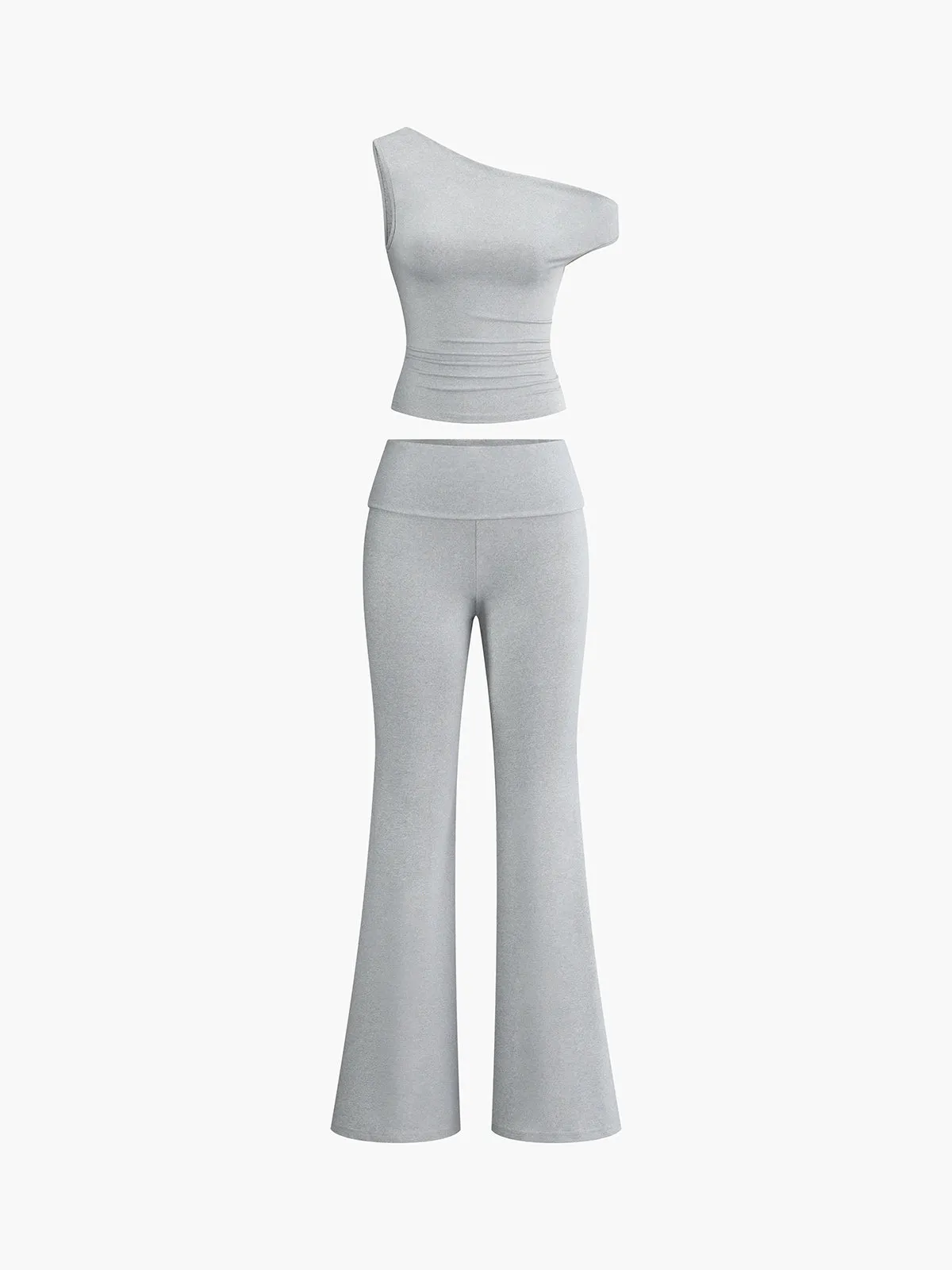 Asymmetrical Neck One Shoulder Off Top With Pants Set