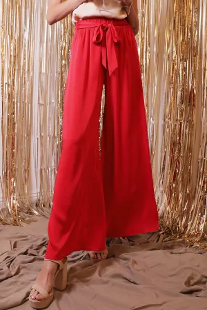 Back In Time Poly Silk Tie Waist Pants