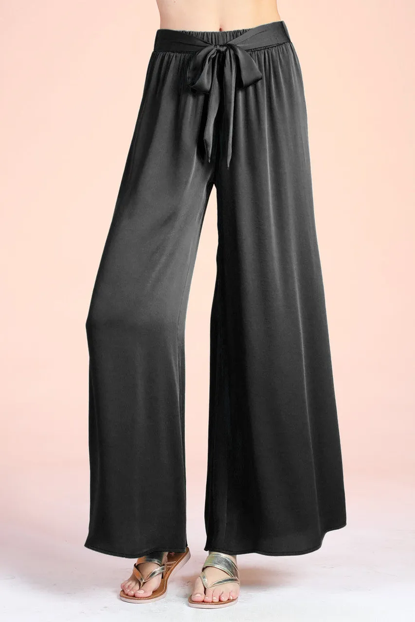 Back In Time Poly Silk Tie Waist Pants