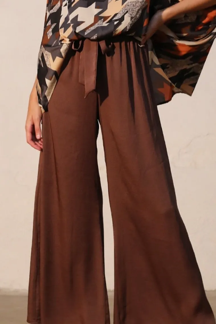 Back In Time Poly Silk Tie Waist Pants
