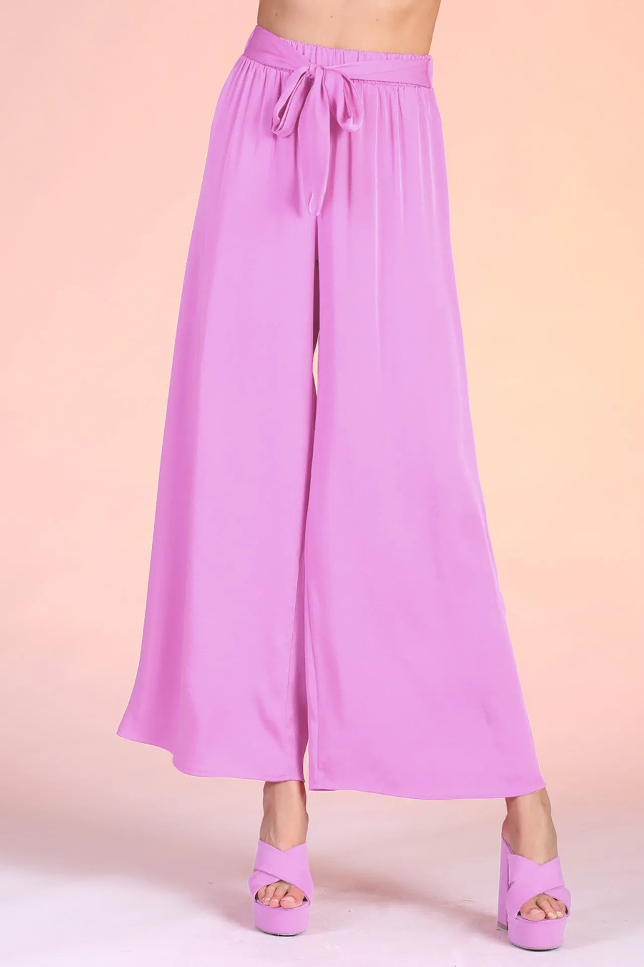 Back In Time Poly Silk Tie Waist Pants