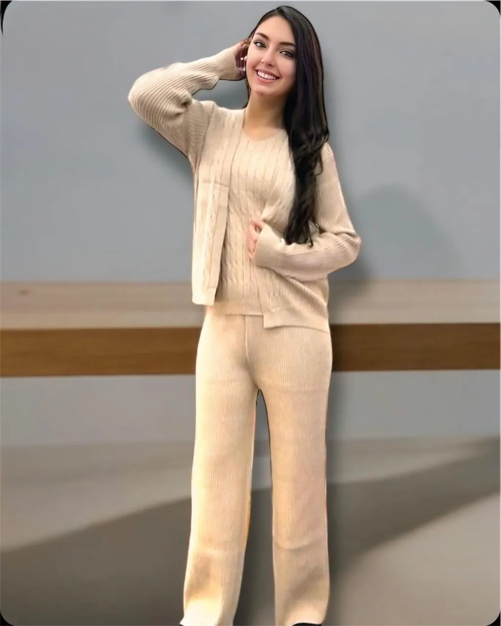 Beige 3-Piece Wool Set