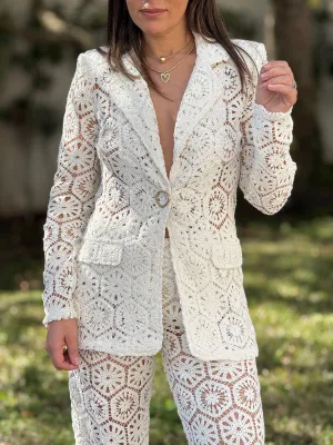 “Bianka" Stunning Crochet Blazer And Matching High Waisted Pants