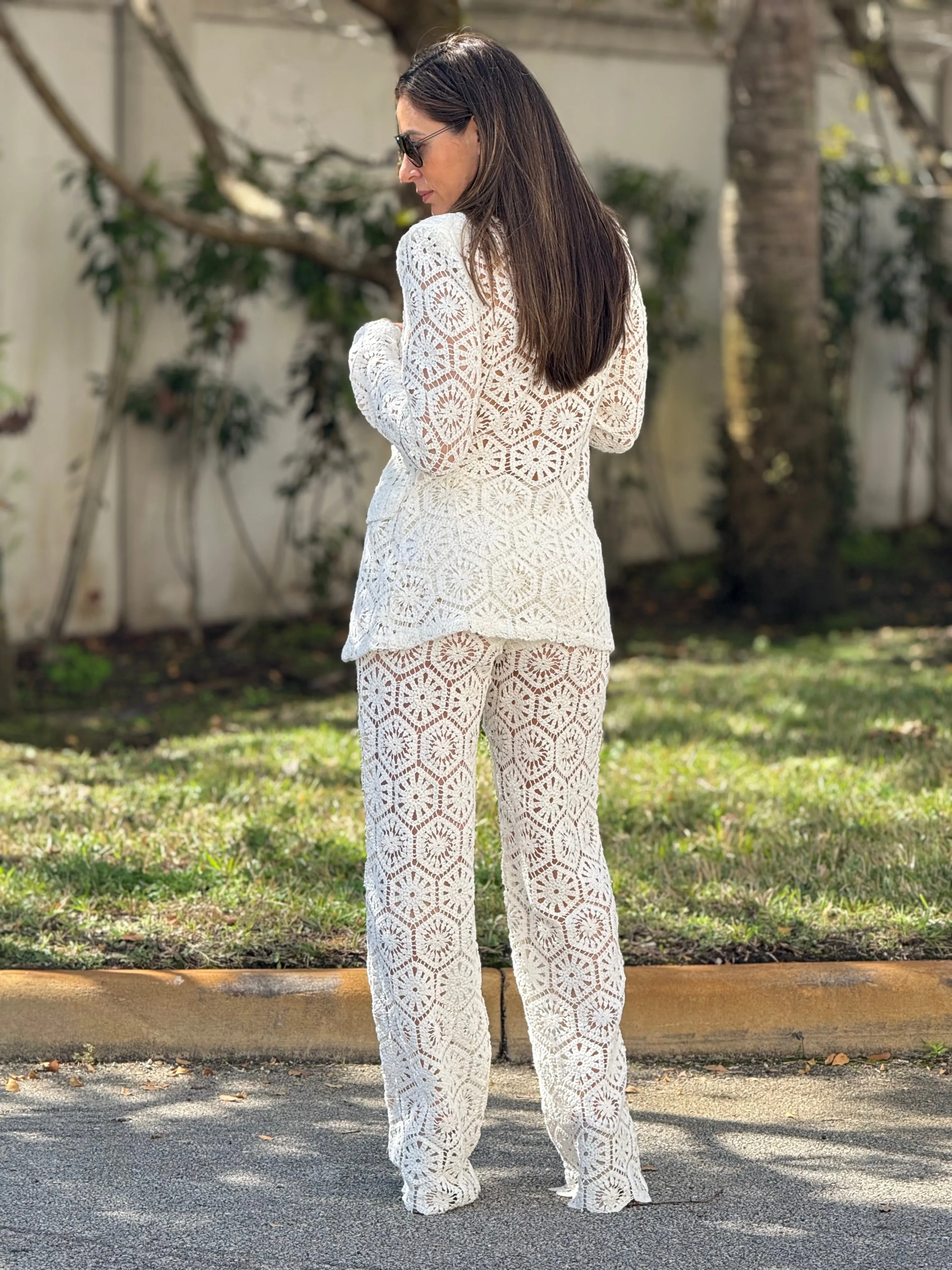 “Bianka" Stunning Crochet Blazer And Matching High Waisted Pants