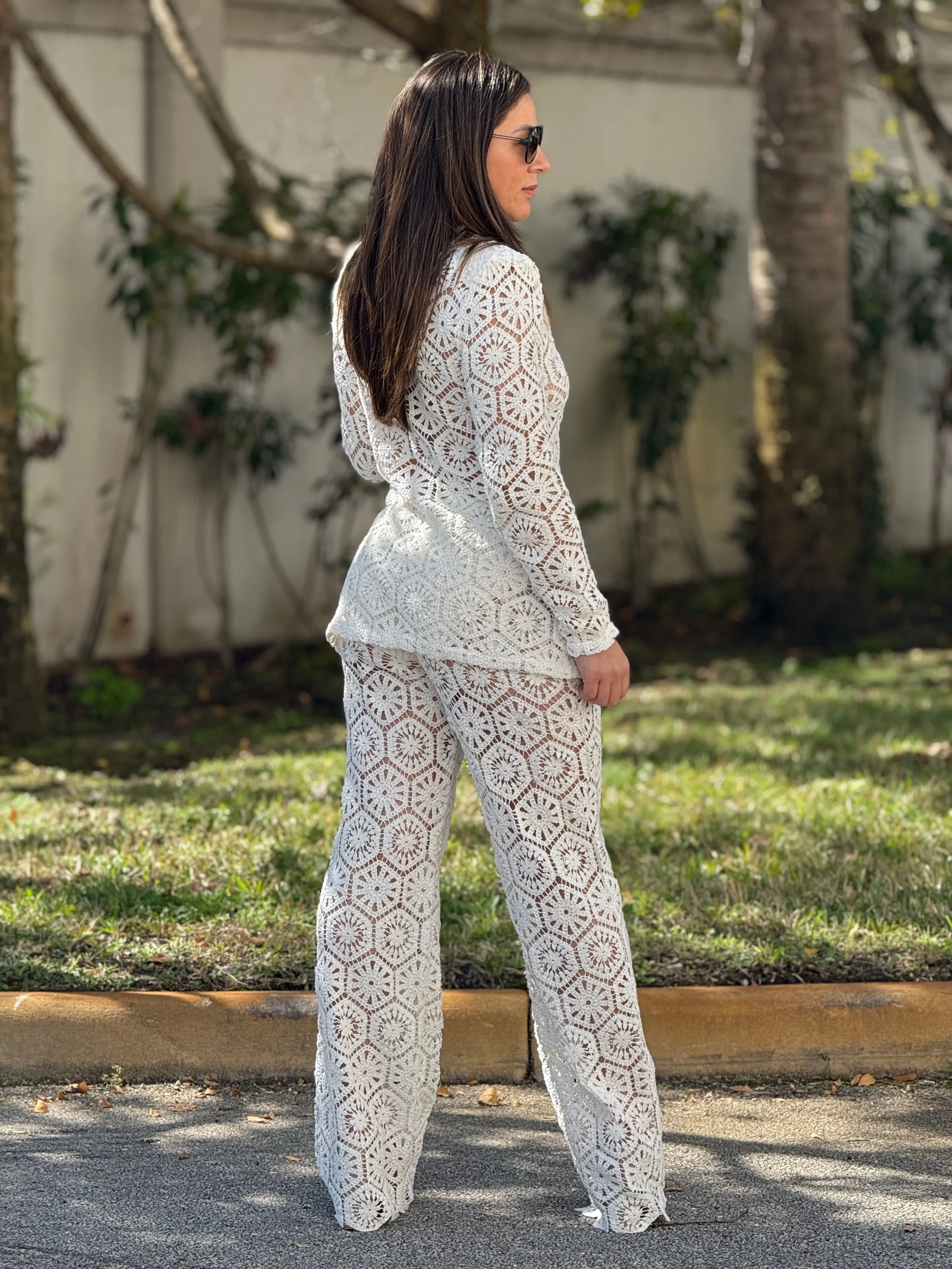 “Bianka" Stunning Crochet Blazer And Matching High Waisted Pants