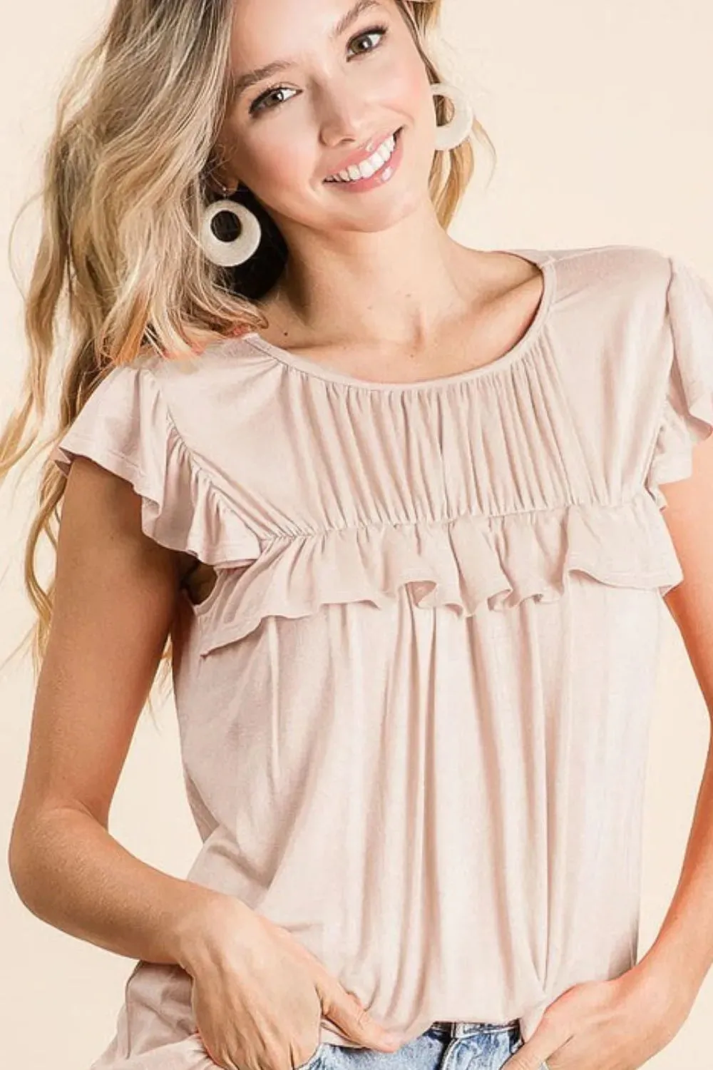 BiBi Jersey Knit Gathered Top with Ruffles