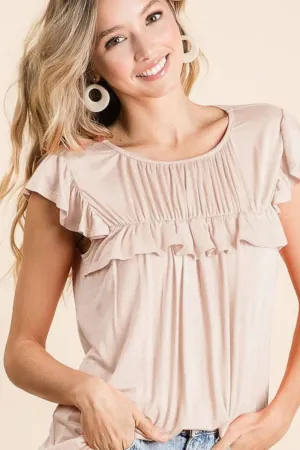 BiBi Jersey Knit Gathered Top with Ruffles