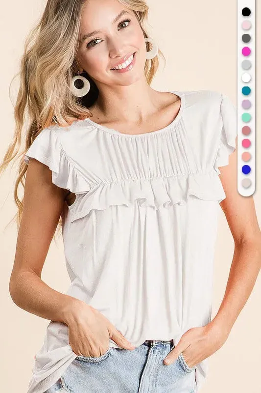 BiBi Jersey Knit Gathered Top with Ruffles