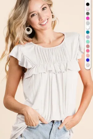 BiBi Jersey Knit Gathered Top with Ruffles