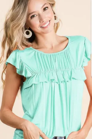 BiBi Jersey Knit Gathered Top with Ruffles