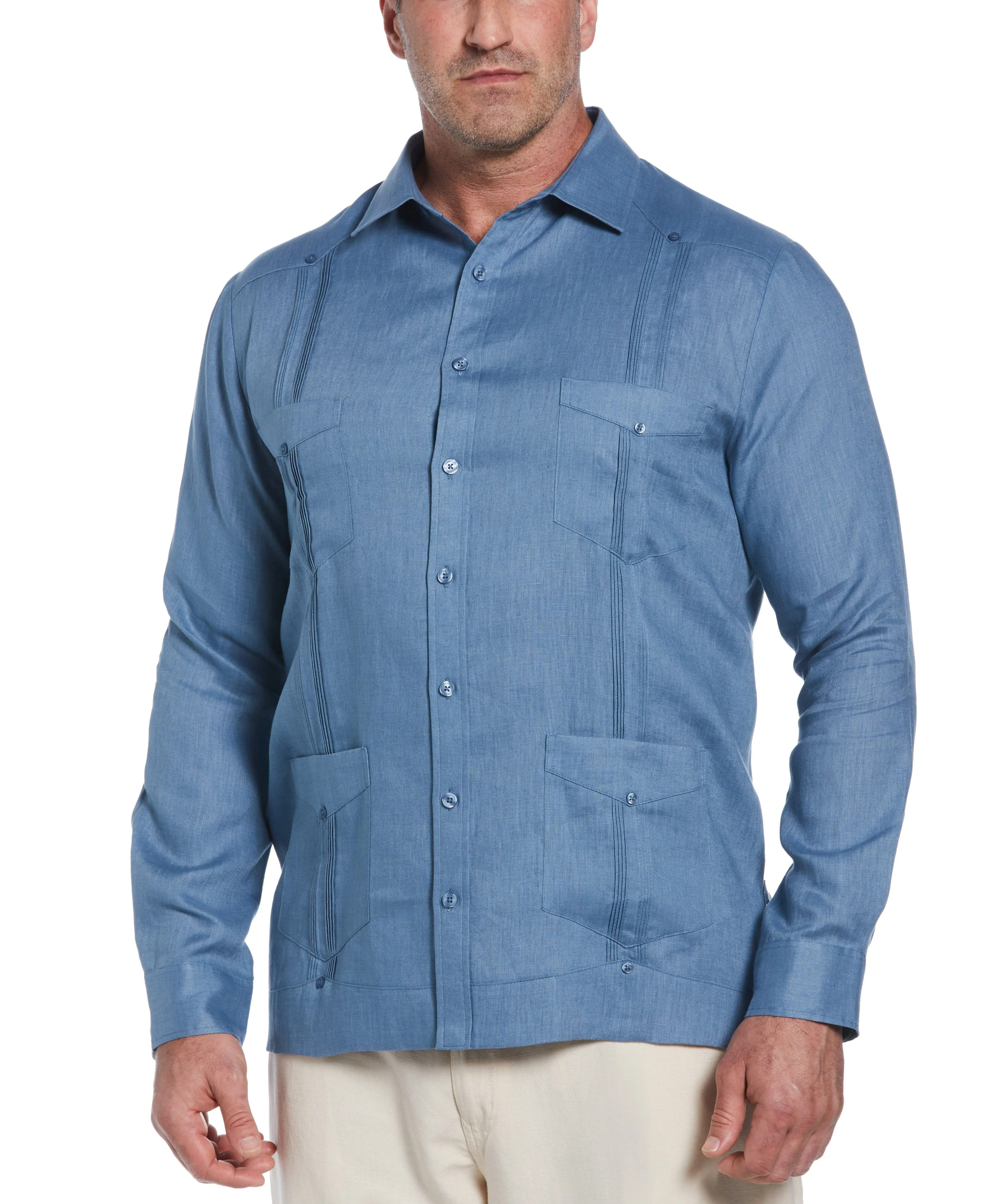 Big & Tall 100% Linen Classic Guayabera Shirt - Long Sleeve