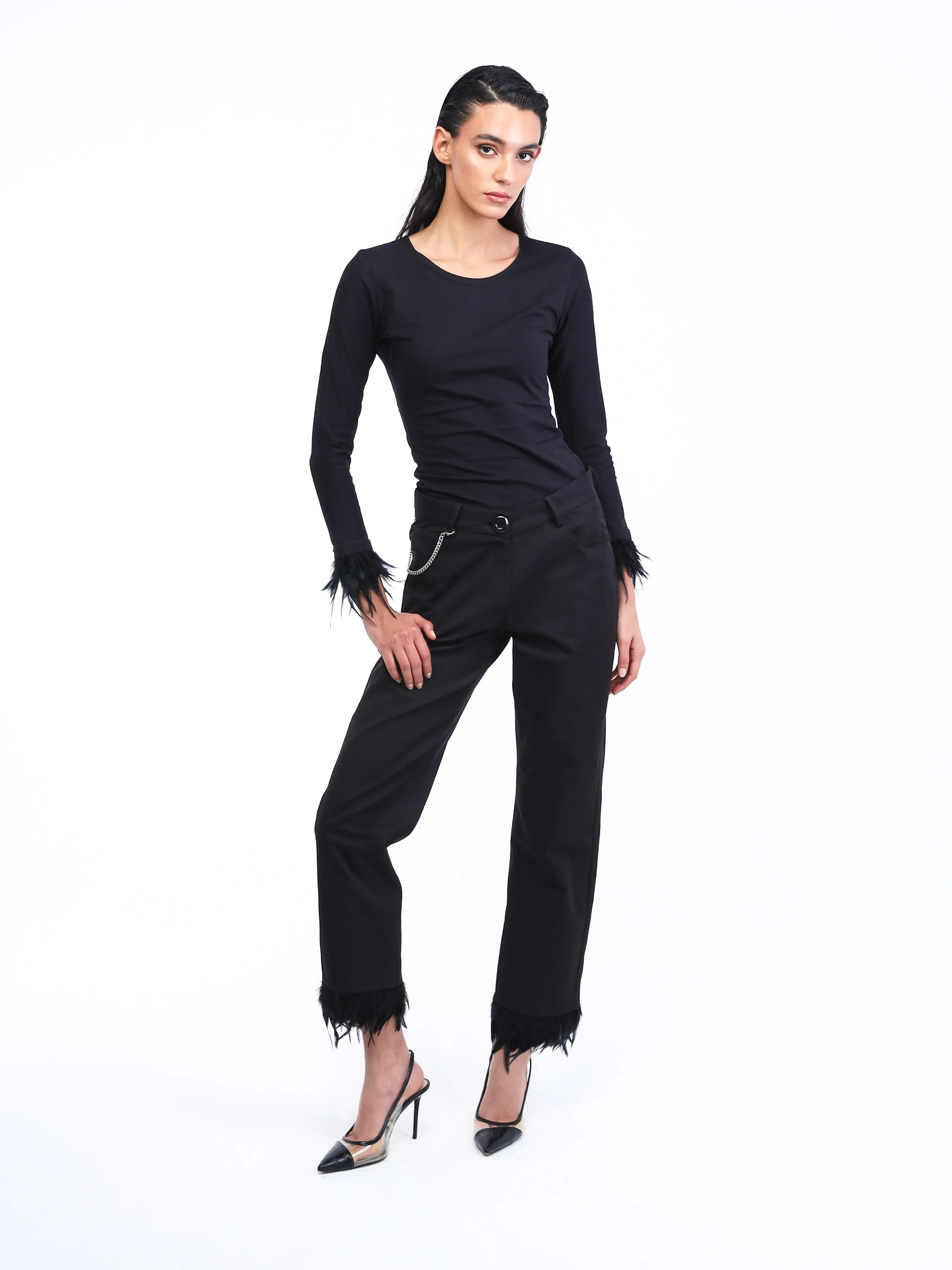 Black feathers pants
