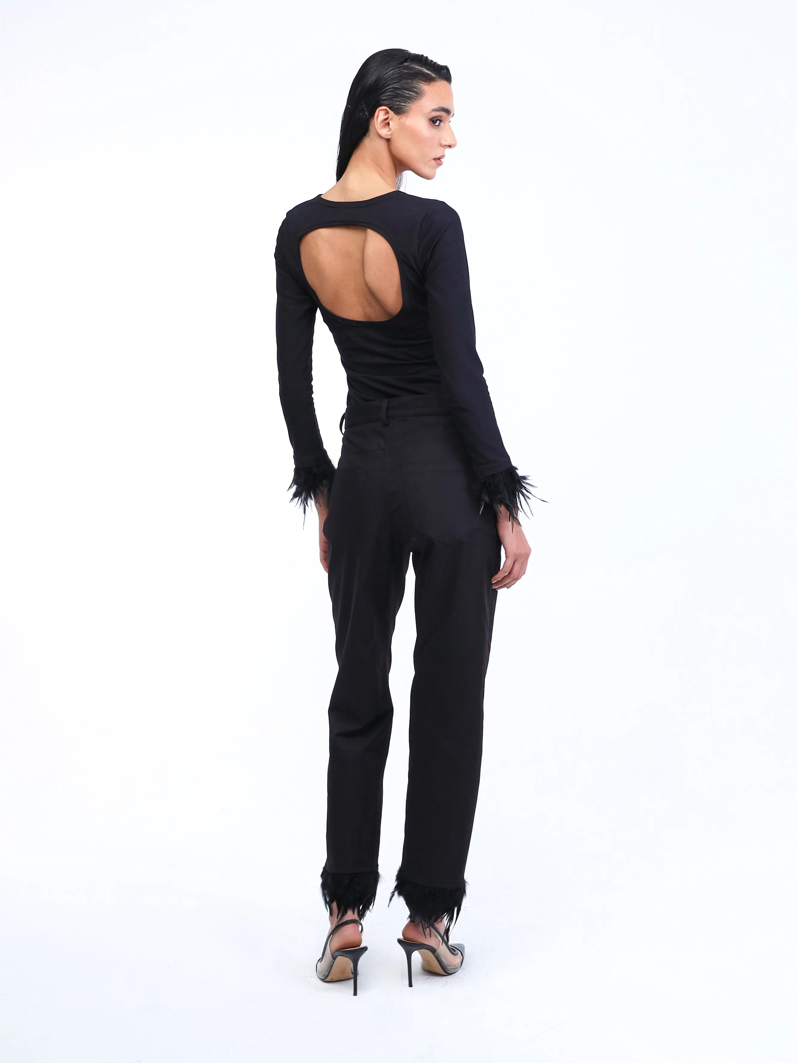 Black feathers pants