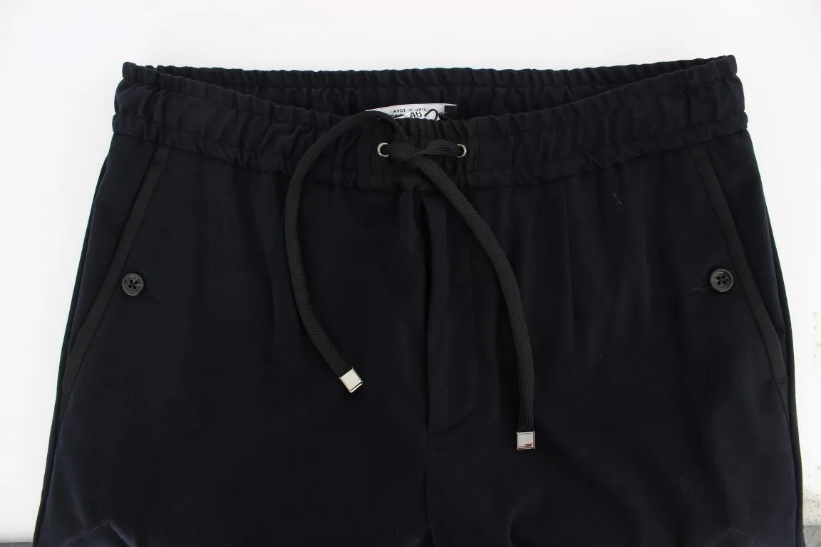 Blue Cotton Stretch Casual Pants