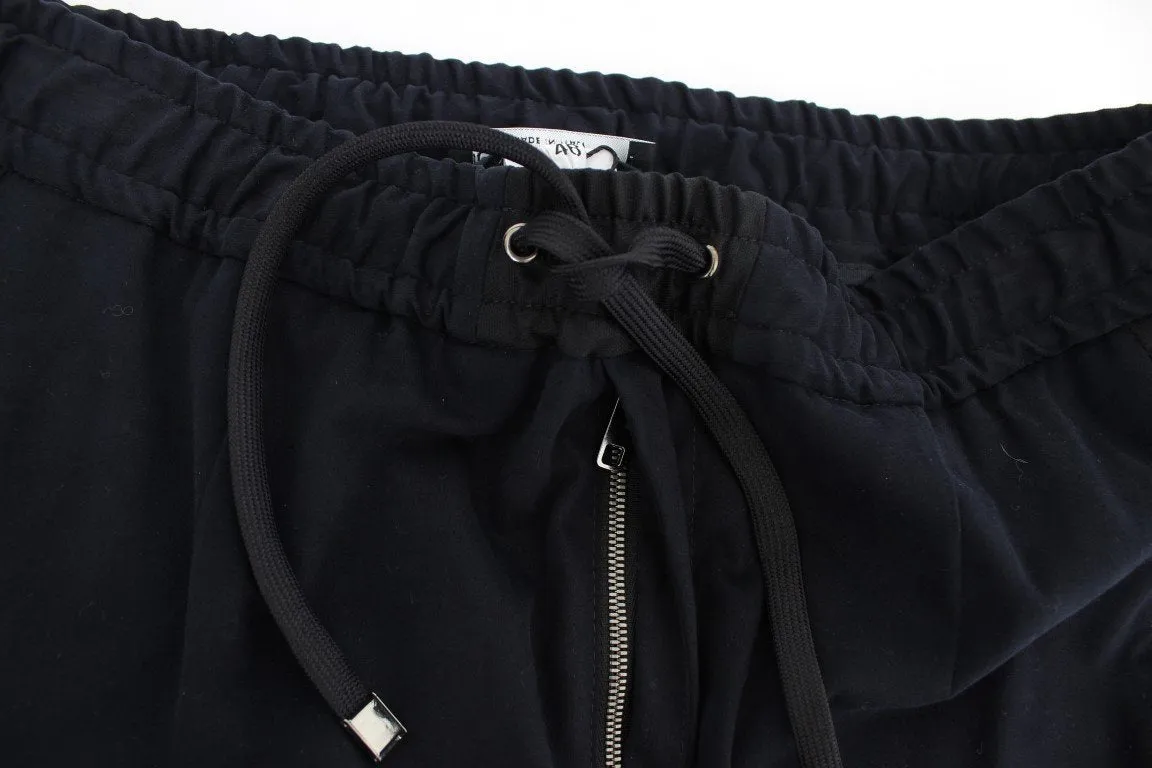 Blue Cotton Stretch Casual Pants