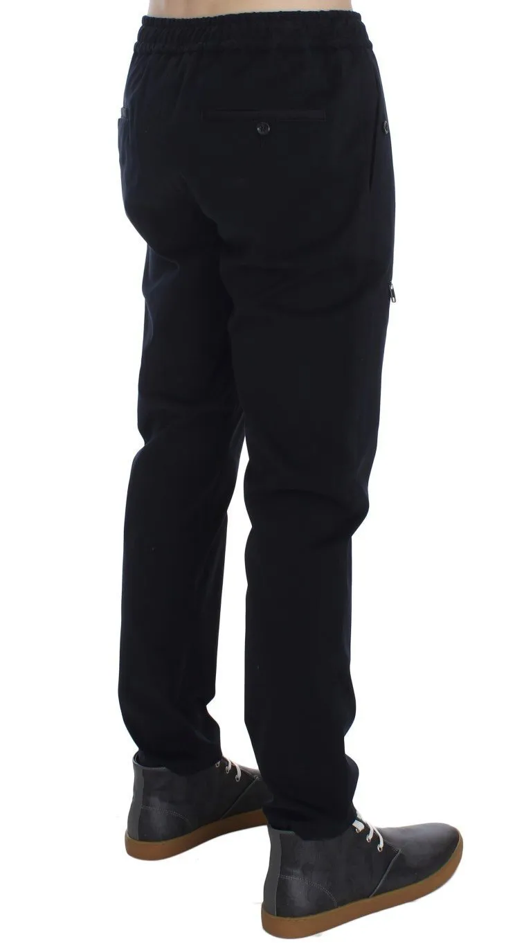 Blue Cotton Stretch Casual Pants